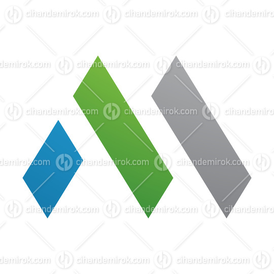Green and Blue Letter M Icon with Rectangles