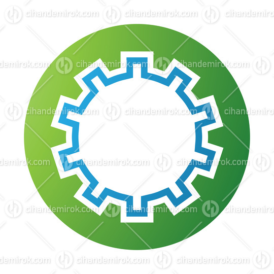 Green and Blue Letter O Icon with Castle Wall Pattern