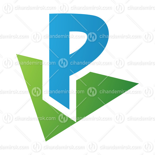 Green and Blue Letter P Icon with a Triangle