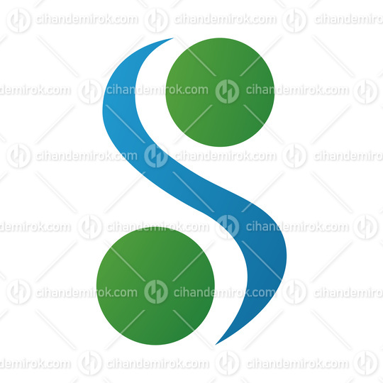 Green and Blue Letter S Icon with Spheres