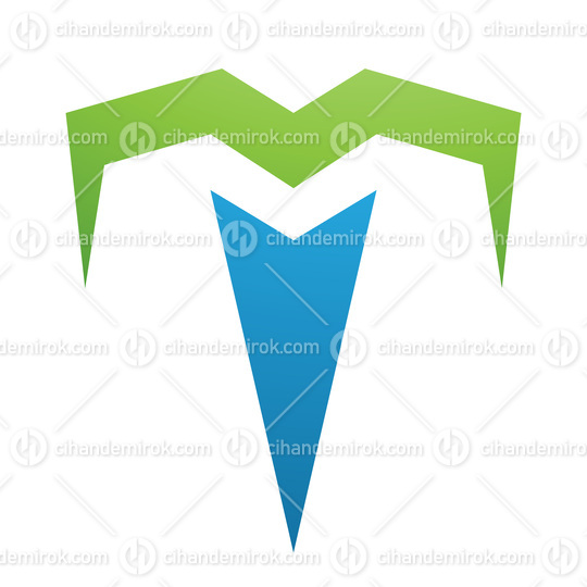 Green and Blue Letter T Icon with Pointy Tips