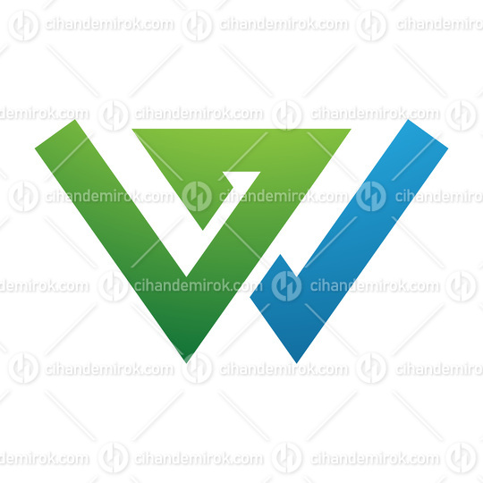 Green and Blue Letter W Icon with Intersecting Lines