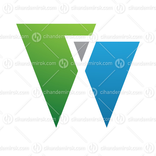 Green and Blue Letter W Icon with Triangles