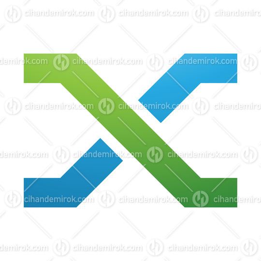Green and Blue Letter X Icon with Crossing Lines