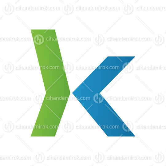 Green and Blue Lowercase Arrow Shaped Letter K Icon