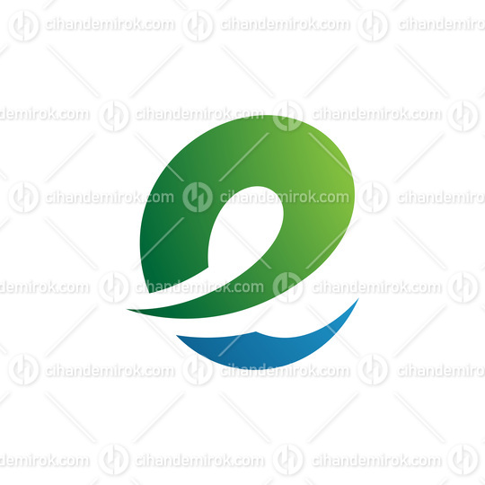 Green and Blue Lowercase Letter E Icon with Soft Spiky Curves