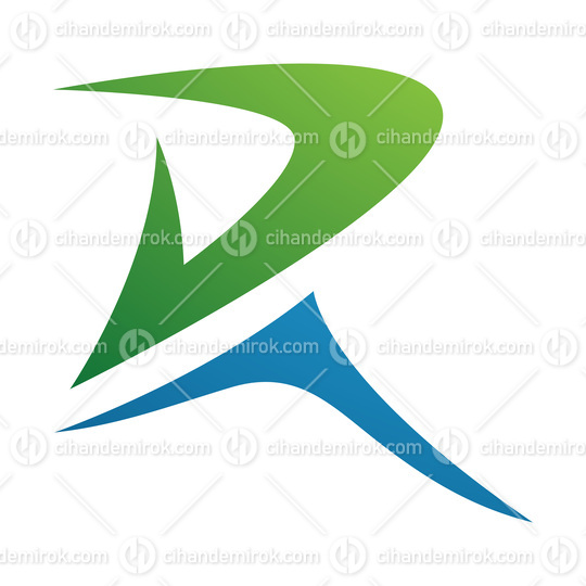 Green and Blue Pointy Tipped Letter R Icon