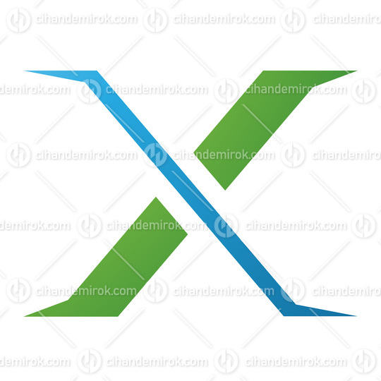 Green and Blue Pointy Tipped Letter X Icon