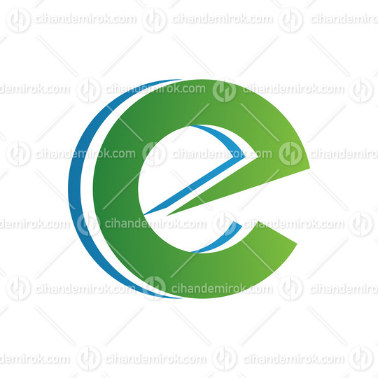 Green and Blue Round Layered Lowercase Letter E Icon