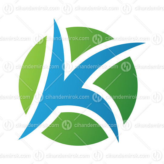 Green and Blue Round Pointy Letter K Icon