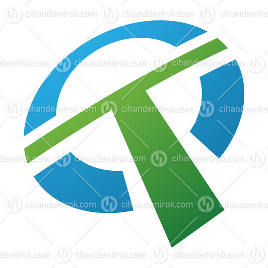 Green and Blue Round Shaped Letter T Icon