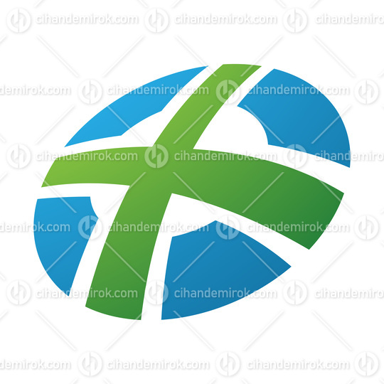 Green and Blue Round Shaped Letter X Icon
