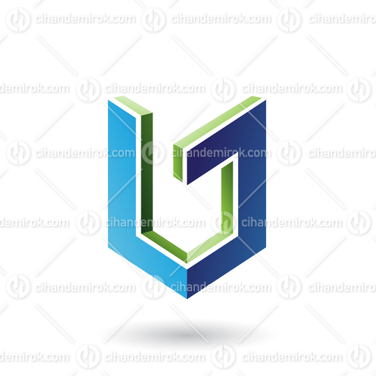Green and Blue Shield Like 3d Shape Vector Illustration