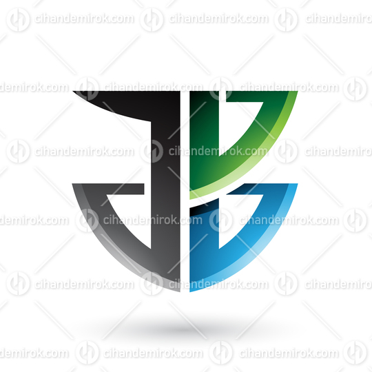 Green and Blue Shield Like Shape of Letters A and B