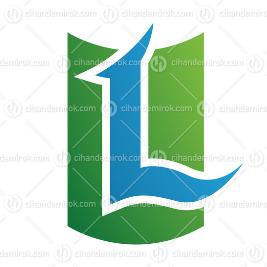 Green and Blue Shield Shaped Letter L Icon