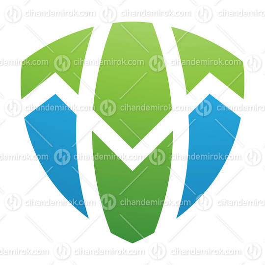 Green and Blue Shield Shaped Letter T Icon