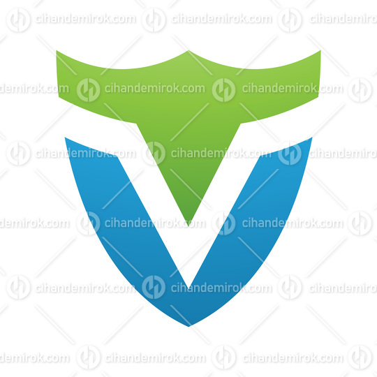 Green and Blue Shield Shaped Letter V Icon