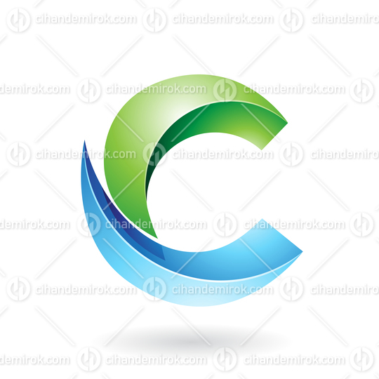 Green and Blue Shiny Melon Slice Shaped Letter C Icon