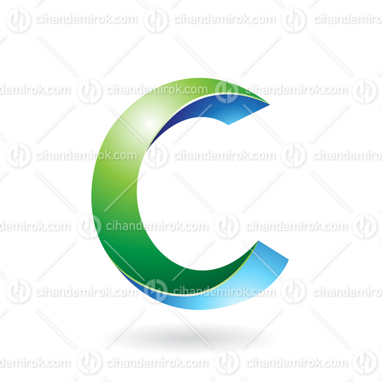 Green and Blue Shiny Twisted Letter C Icon with a Shadow