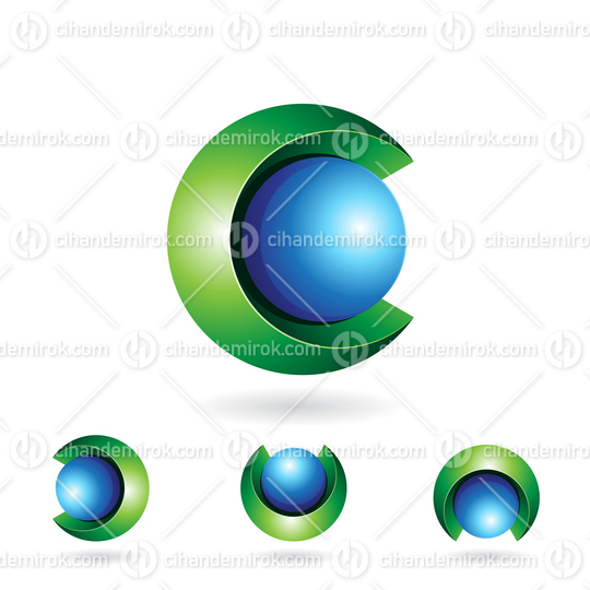 Green and Blue Spherical 3d Bold Two Piece Letter C Icon