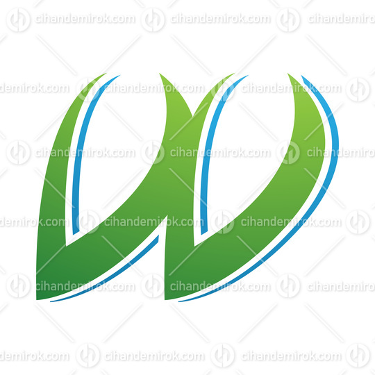 Green and Blue Spiky Italic Shaped Letter W Icon