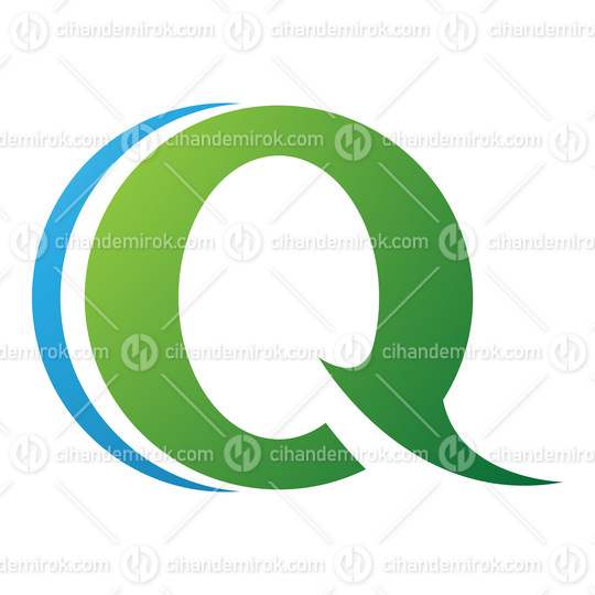 Green and Blue Spiky Round Shaped Letter Q Icon