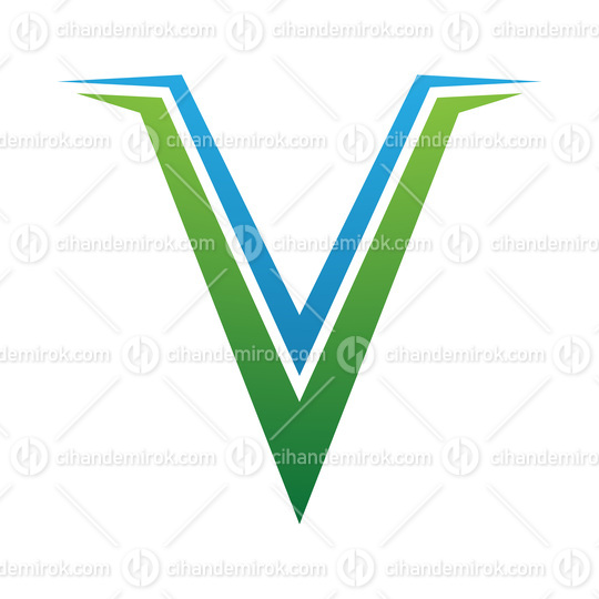 Green and Blue Spiky Shaped Letter V Icon