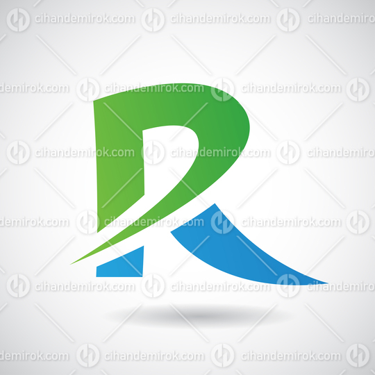 Green and Blue Spiky Uppercase Letter R with a Shadow