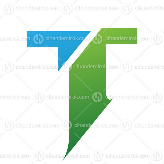 Green and Blue Split Shaped Letter T Icon