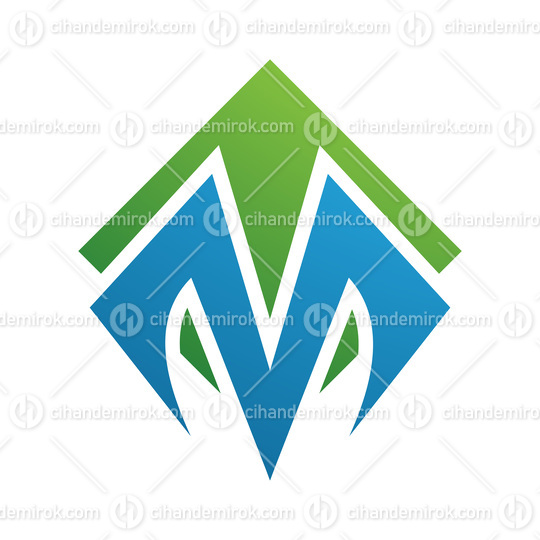 Green and Blue Square Diamond Shaped Letter M Icon