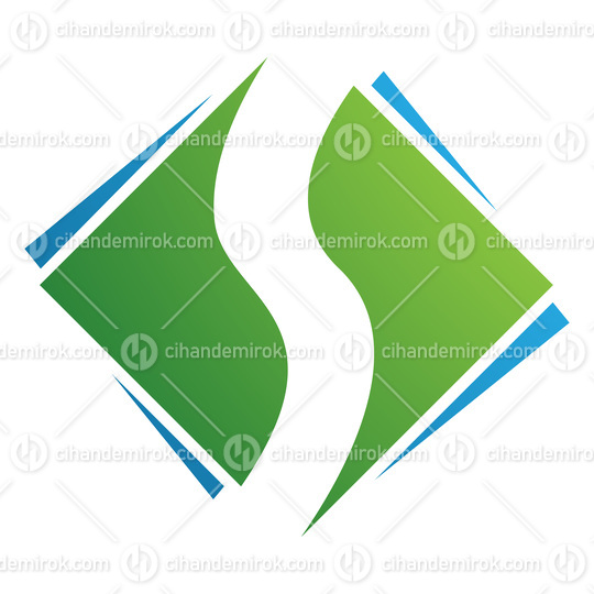 Green and Blue Square Diamond Shaped Letter S Icon