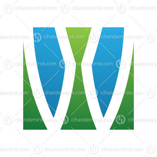 Green and Blue Square Shaped Letter W Icon