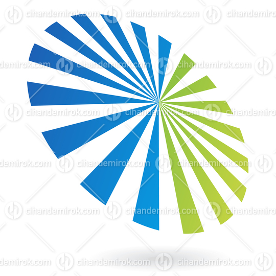 Green and Blue Striped Abstract Circle Logo Icon in Perspective