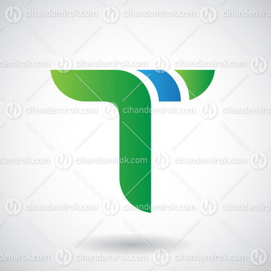 Green and Blue Striped Curvy Uppercase Letter T