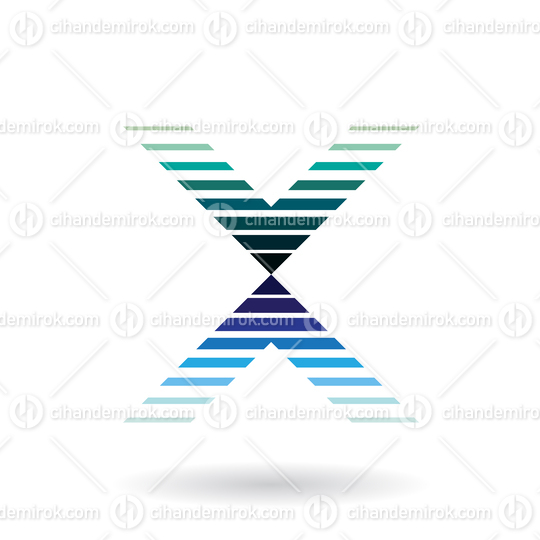 Green and Blue Striped Icon for Letter X Vector Illustration
