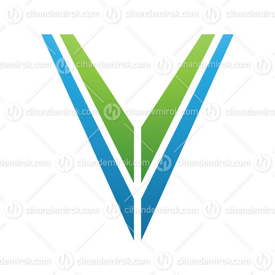 Green and Blue Striped Shaped Letter V Icon