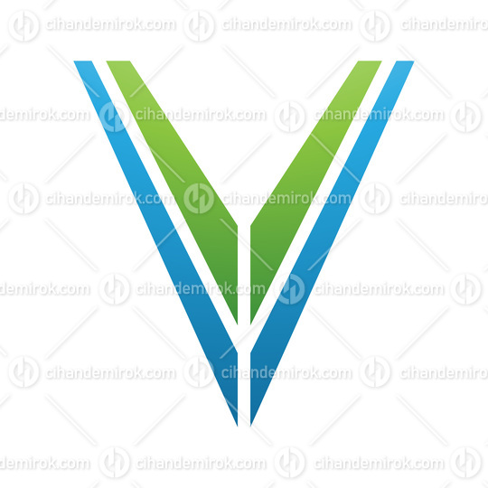 Green and Blue Striped Shaped Letter V Icon