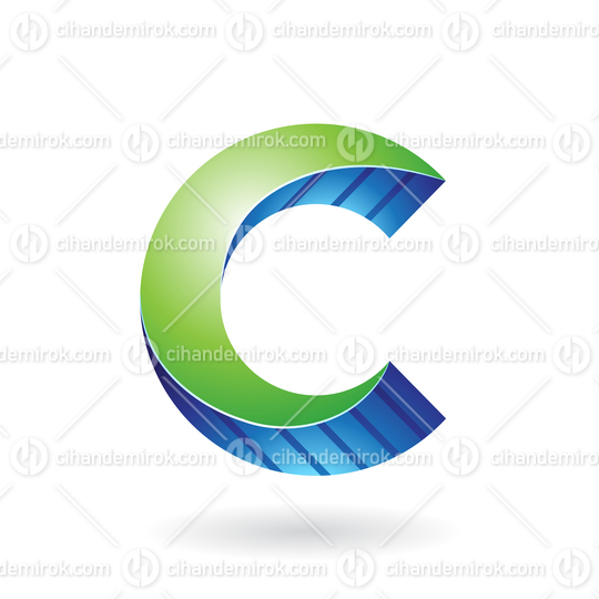 Green and Blue Striped Twisted 3d Icon for Letter C