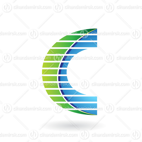 Green and Blue Striped Two Layered Icon for Letter C