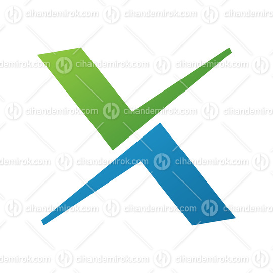 Green and Blue Tick Shaped Letter X Icon