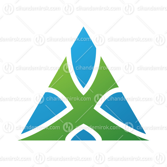 Green and Blue Triangle Shaped Letter X Icon