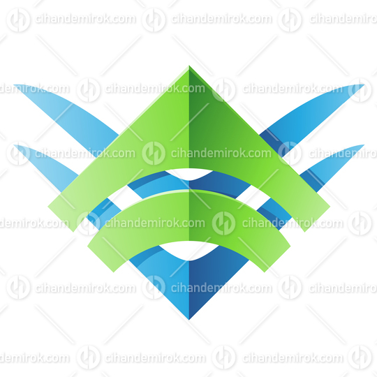 Green and Blue Tribal Symbol with Sharp Edges