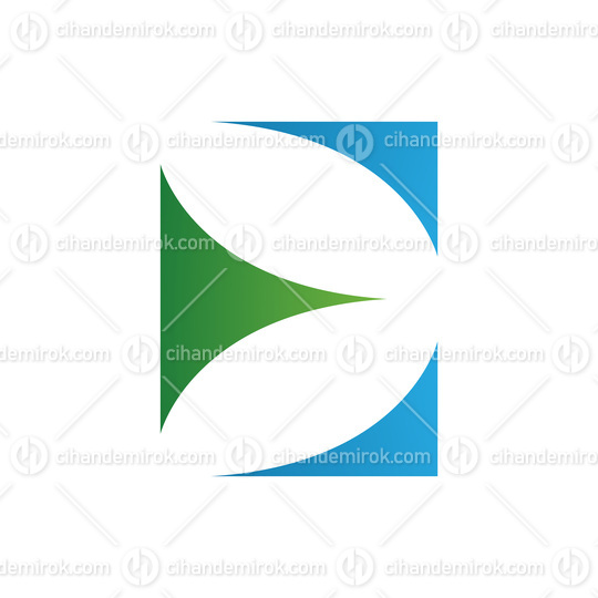 Green and Blue Uppercase Letter E Icon with Curvy Triangles