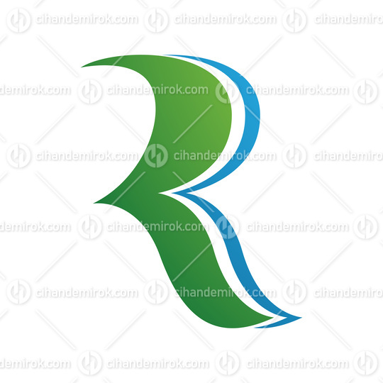 Green and Blue Wavy Shaped Letter R Icon