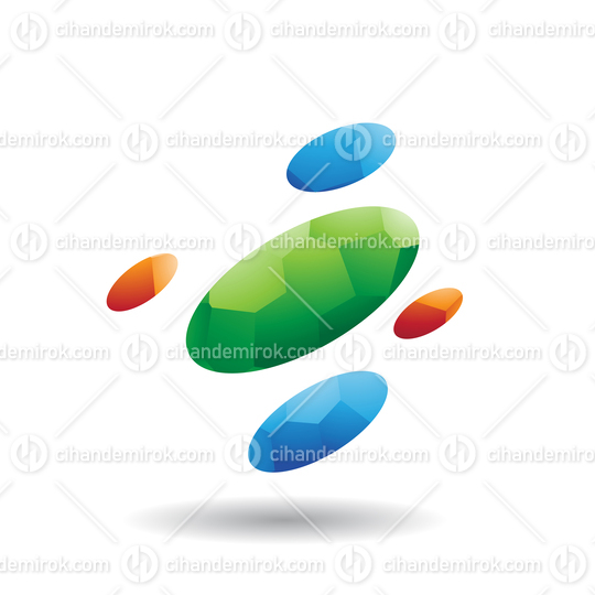 Green and Colorful Oval Dots Icon with Mosaic Pattern