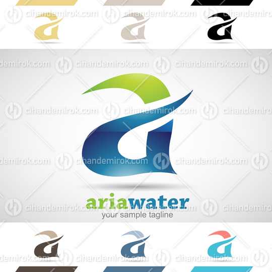 Green and Dark Blue Glossy Abstract Spiky Logo Icon of Lower Case Letter A