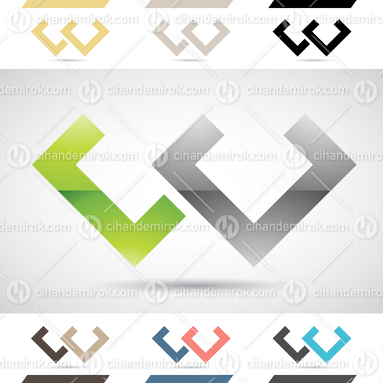 Green and Grey Abstract Glossy Logo Icon of Letter W with Square Shapes 