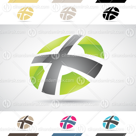 Green and Grey Abstract Glossy Logo Icon of Letter X in a Circle