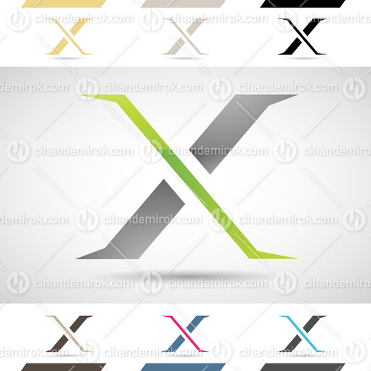 Green and Grey Abstract Glossy Logo Icon of Slim Letter X