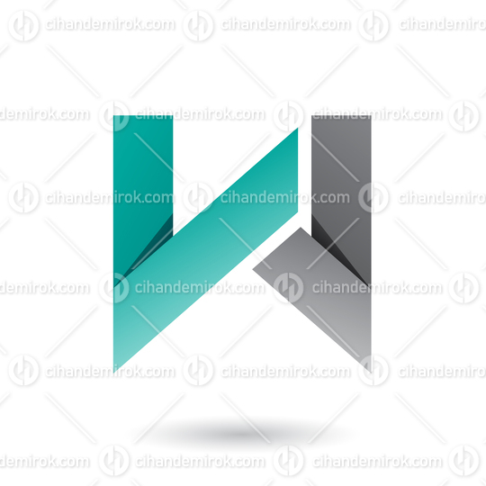 Green and Grey Folded Paper Letter W Vector Illustration